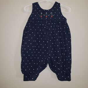 HEARTSTRINGS BABY NAVY WHITE POLKA DOT CHRISTMAS ROMPER SIZE 3-6 MONTHS